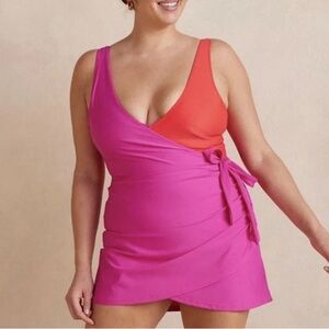 Summersalt Ruched Swim Skirt & Perfect Wrap One-Piece Swimsuit 18 / 1XL Pink